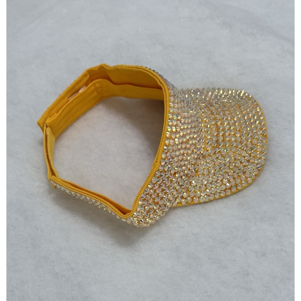 Women's Rhinestone Bling Sun Visor Hat Yellow & Pink Sparkly Adjustable
